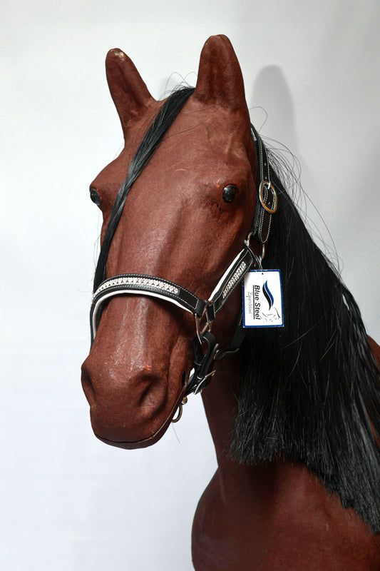 Blue Steel Equestrian Halter with Stone