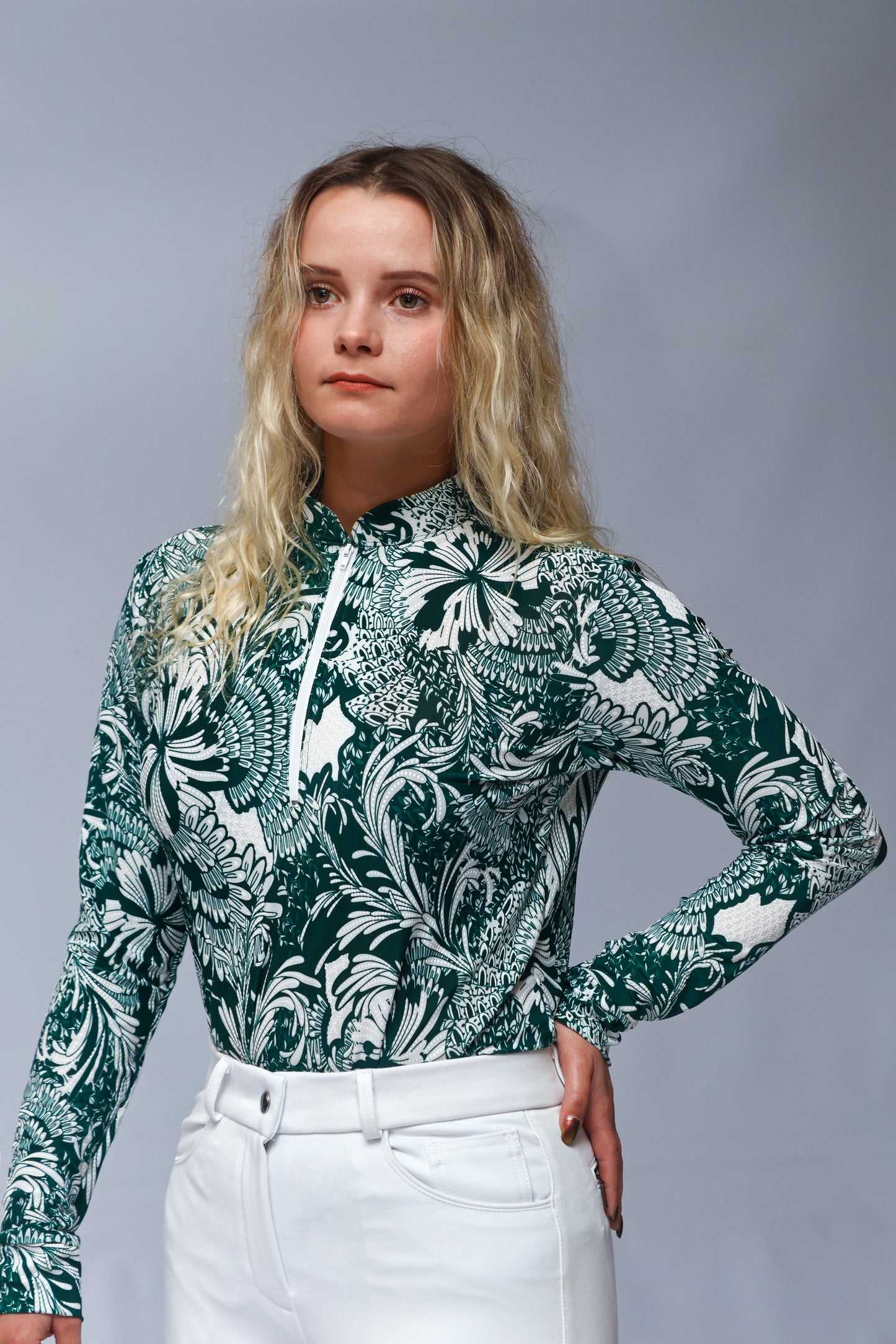 Smittin Base Layer White and Green Leaves Print