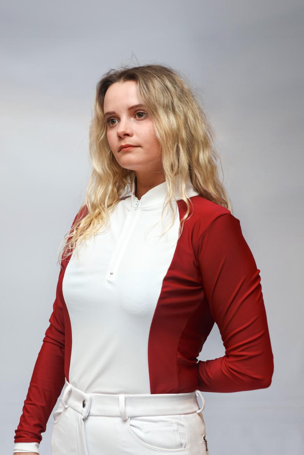 Horse ETC UV Show Shirt x Burgandy/White Fluent Print
